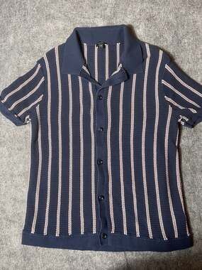 Express Men's Textured Short Sleeve Sweater Polo Knit Button Down